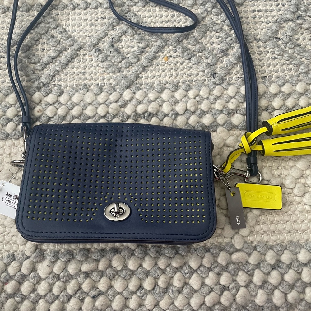 Coach Blue and Yellow Crossbody Bag with Quilted Design